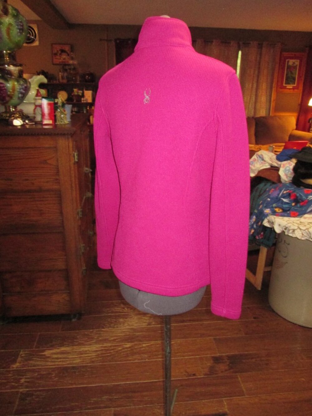 ladies Spyder Med Core sweater jacket cable knit full zip logo back front pink - Picture 5 of 5